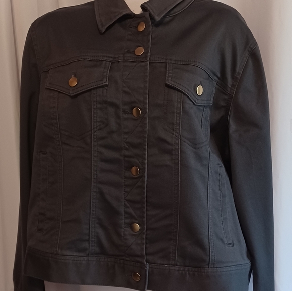 IMAN Jacket Denim Cotton Blend Button Short Jean Jacket 1X Olive Green - Picture 2 of 7